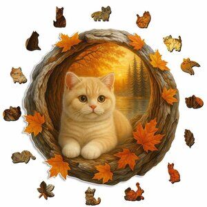 Puzzles Up ✦ Kitten in Autumn Wooden Jigsaw Puzzle ✦ A5 Small NWT